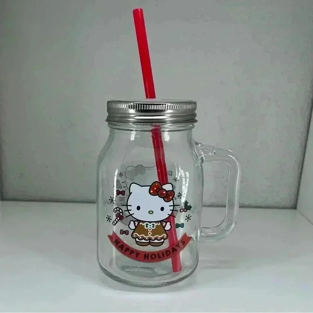 Hello Kitty Glass Gingerbread Tumbler With Straw